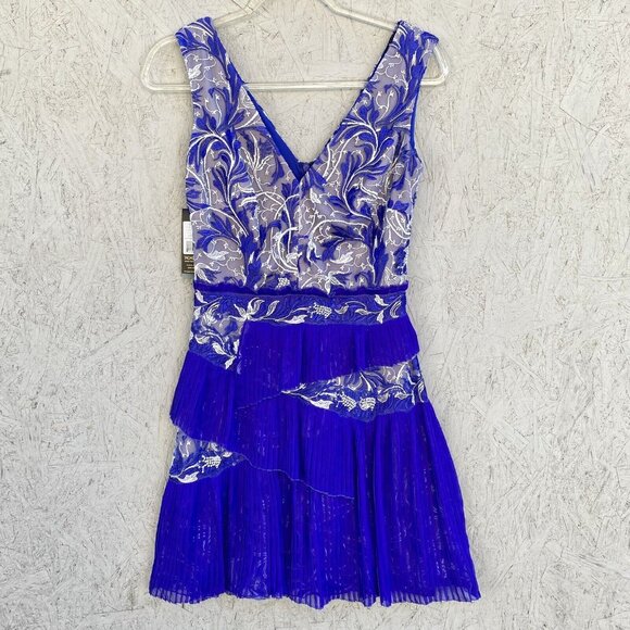 NWT Tadashi Shoji Aceline Embroidered Floral Lace Micro Pleated Mini Dress Sz 2 - Picture 1 of 9